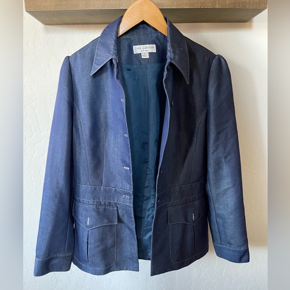 Lena Gabrielle|Blue Denim Boyfriend Blazer, Structured look•••Business Casual - Picture 1 of 14